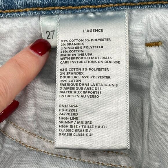 L'AGENCE High Line Skinny Classic Brasie Angle Jeans Raw Hem High Rise Women 27 - Picture 11 of 12